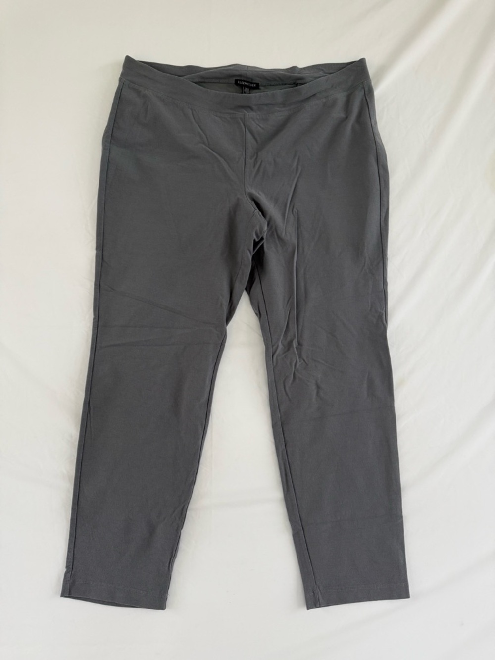 Eileen Fisher Viscose Jersey Slim Pant Gray Stretch Lightweight Quiet Luxury